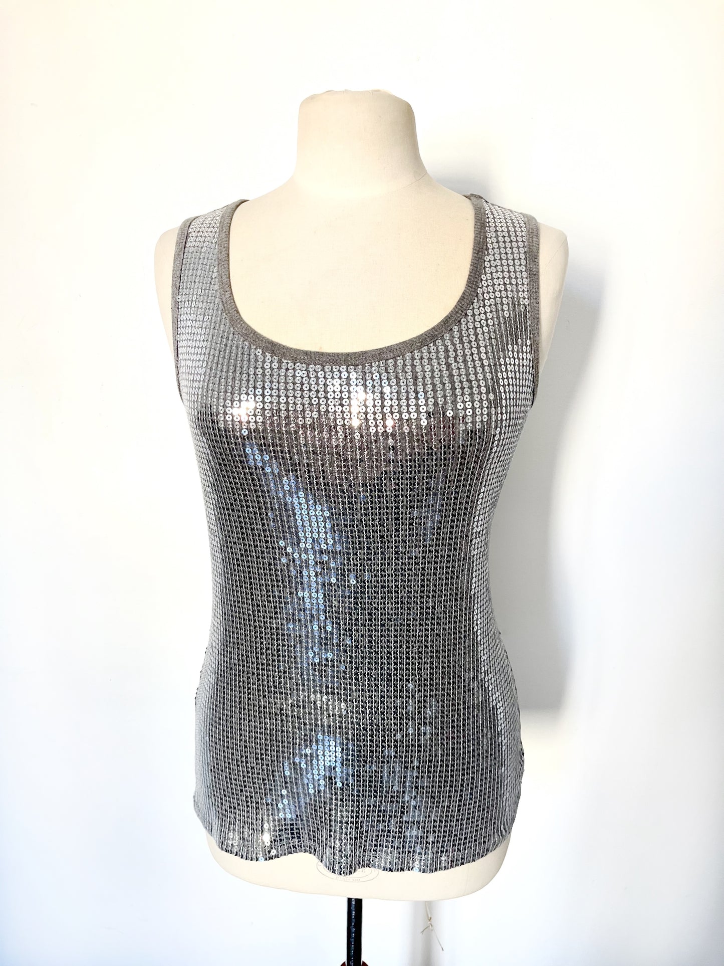 Top sans manches années 2000 à sequins argentés – Taille 38/40