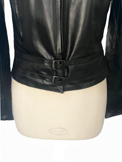 Tony – Veste vintage biker en cuir véritable noir, taille 36