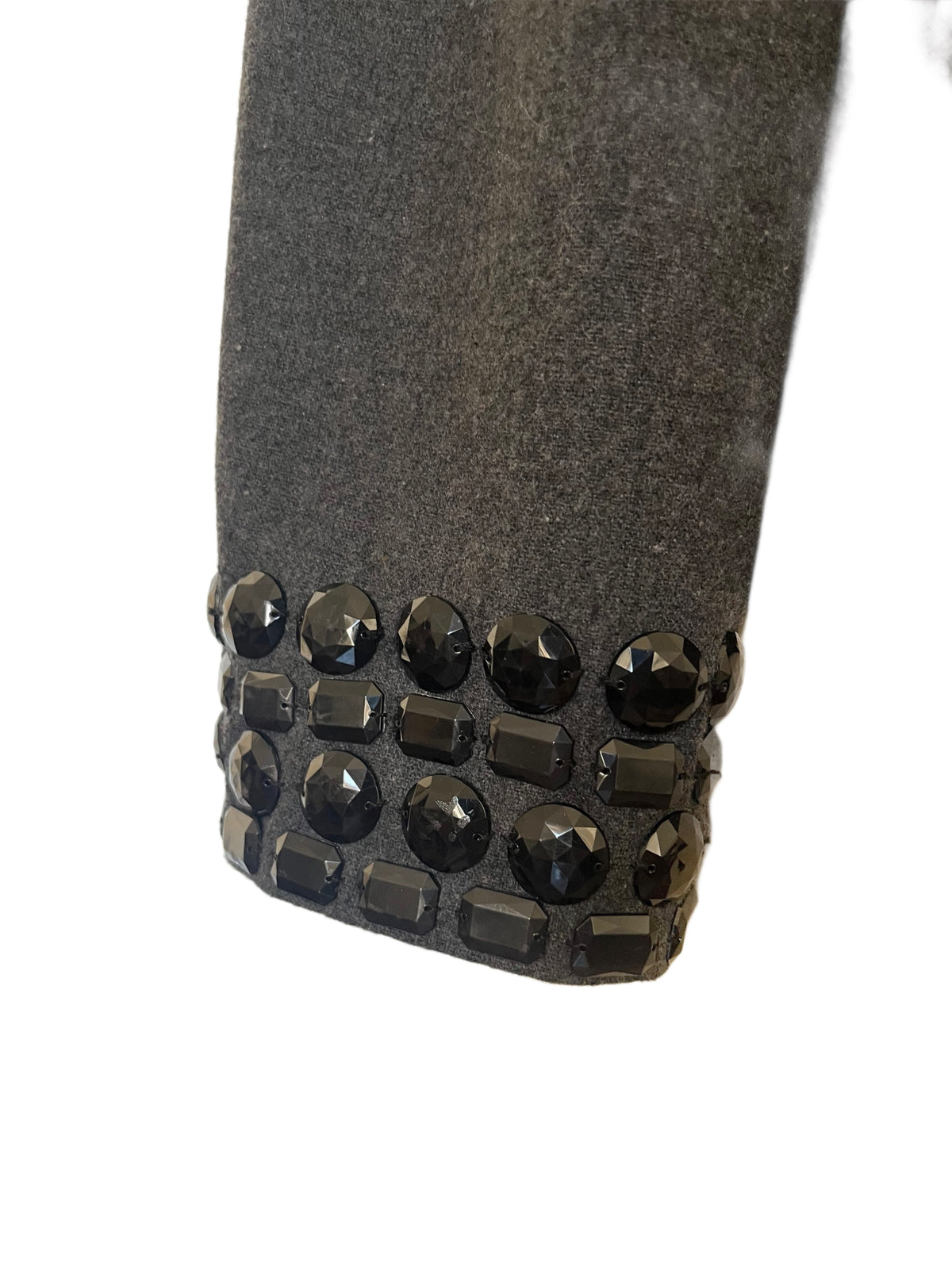 Veste Courte Style Caban Gris Anthracite Col Claudine & Poignets Gemmes Noires — T. 38