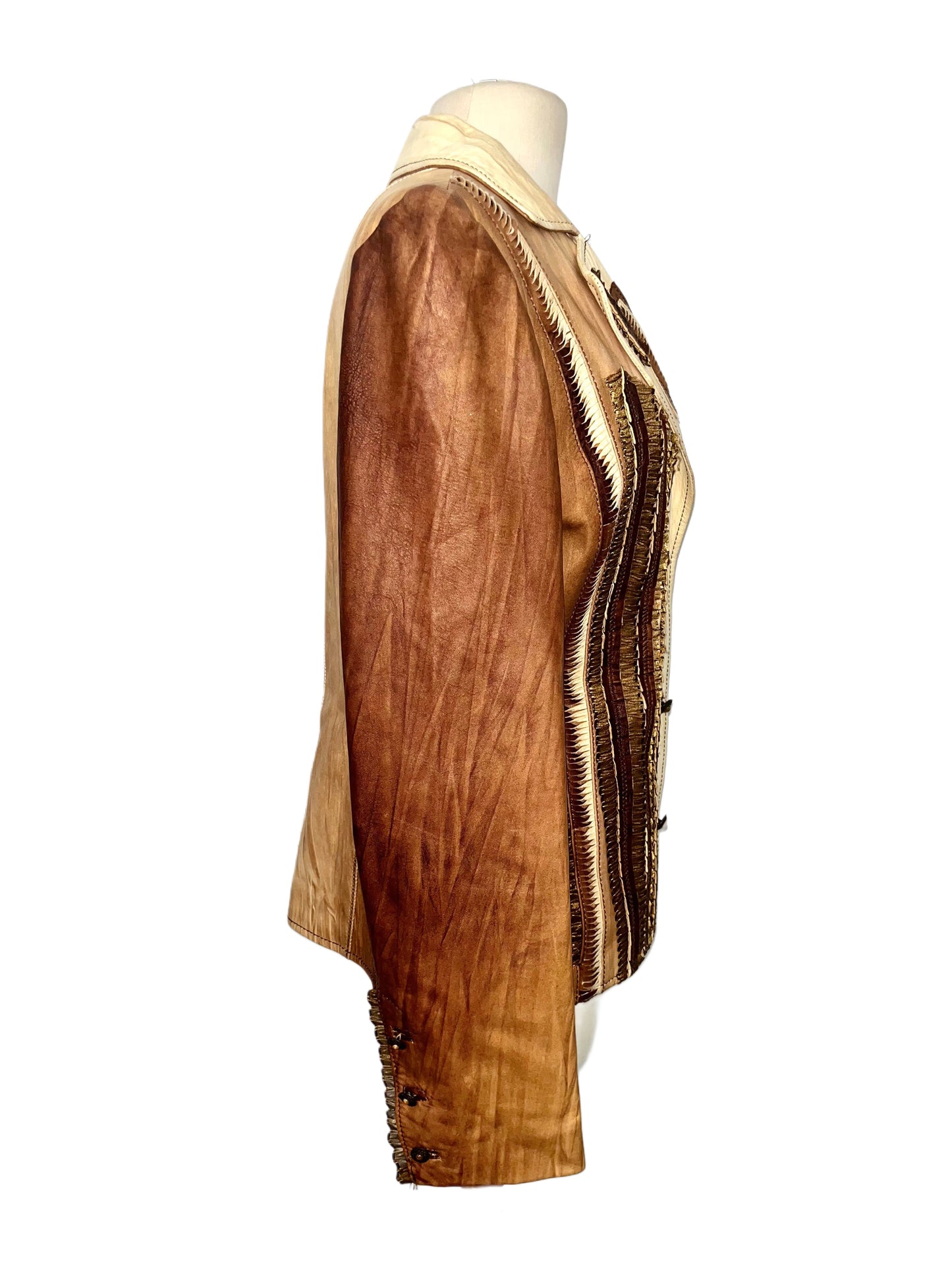 Veste blazer en cuir véritable – Dégradé de Marron – Made in Spain