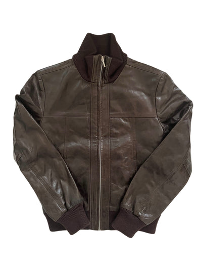 Biley – Veste bomber vintage en cuir véritable marron, col montant, taille 38