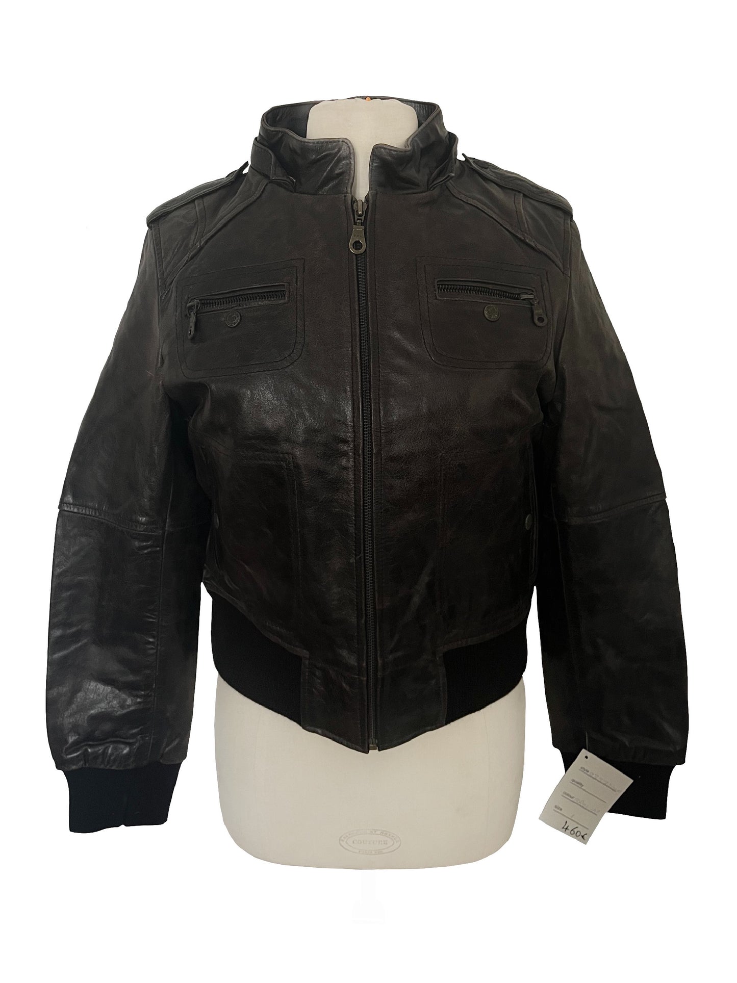 Jackie – Veste vintage en cuir véritable marron – Taille L