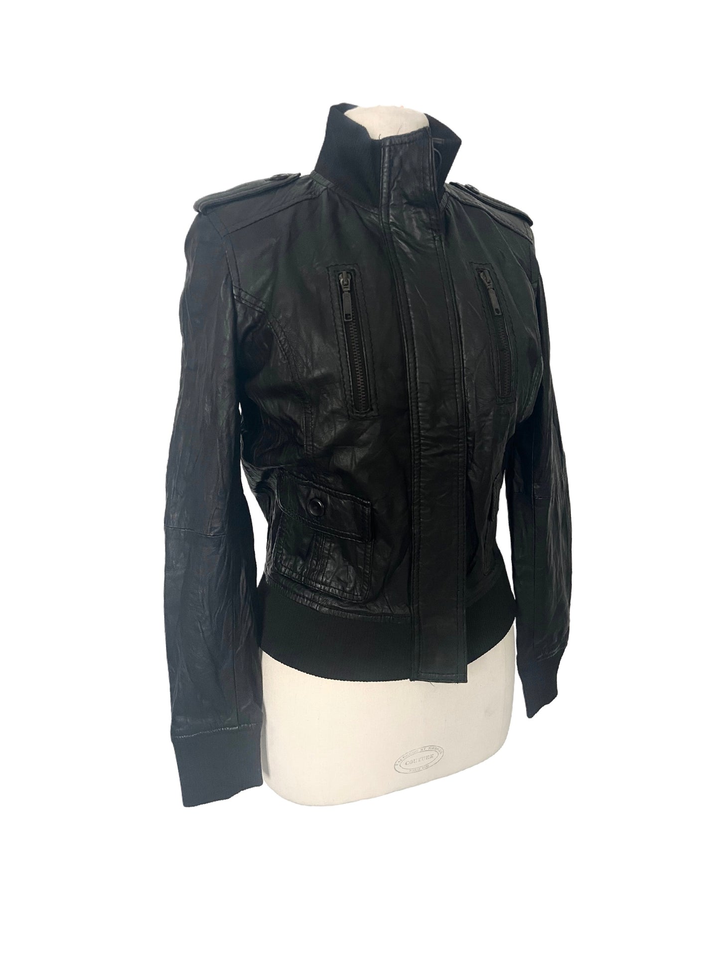 KAYLA - Blouson vintage en cuir véritable noir – Taille M
