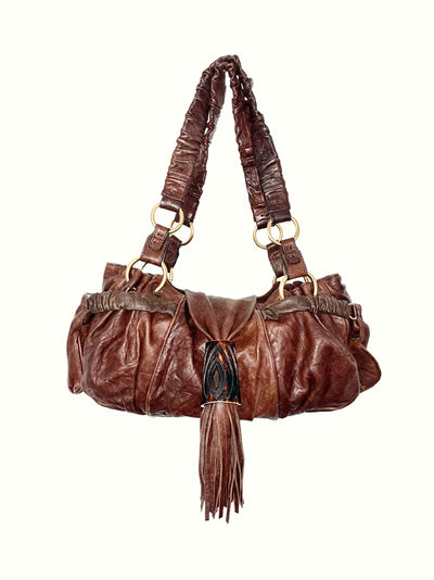Sac medium vintage en cuir véritable marron - format medium, style boho chic