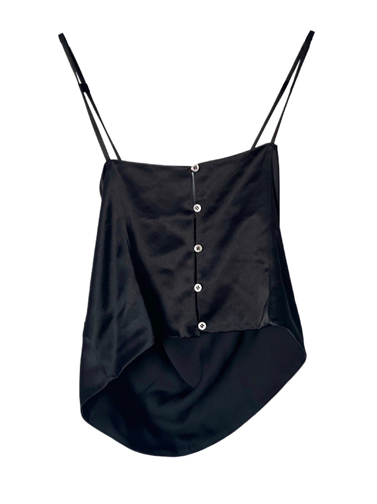 Top Caraco Satin Noir Orné Studs & Boutons Mordorés Vieillis — T. 36 (S) — Sourced in Italy