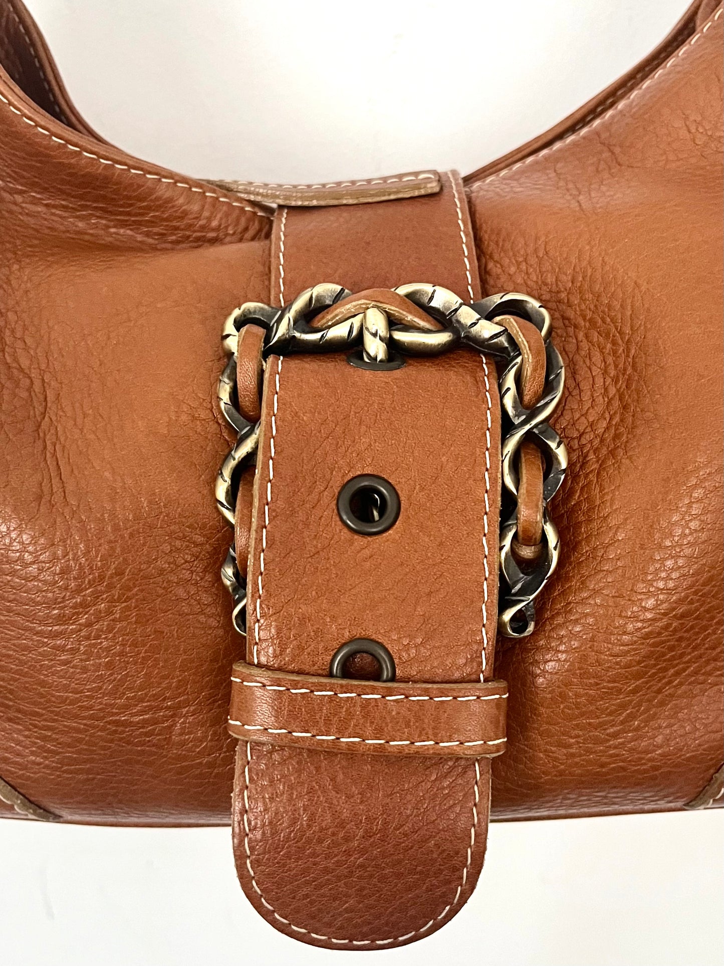 Sac Demi-Lune Vintage en Cuir Grainé Camel — (Made in Italy) — Format Medium