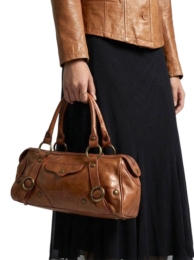 Sac Baguette Vintage Cuir Véritable Camel & Mordoré - Boho Chic - Made in Italy (S/M)