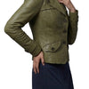 Veste vintage en cuir véritable kaki – Coupe caban cintrée – Taille 40/42