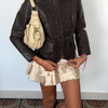 Veste vintage en cuir véritable marron style officier – Taille 40