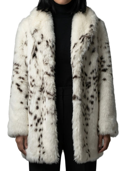 Manteau vintage fausse fourrure léopard blanc - Made in France - L 40/42