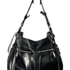 Sac à Main Francesco Biasa Demi-Lune Vintage en Cuir Lisse Noir — Bijouterie Argentée — Made in Italy