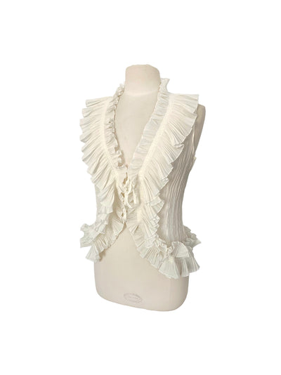 Top vintage fluide sans manches à volants écru – Taille M