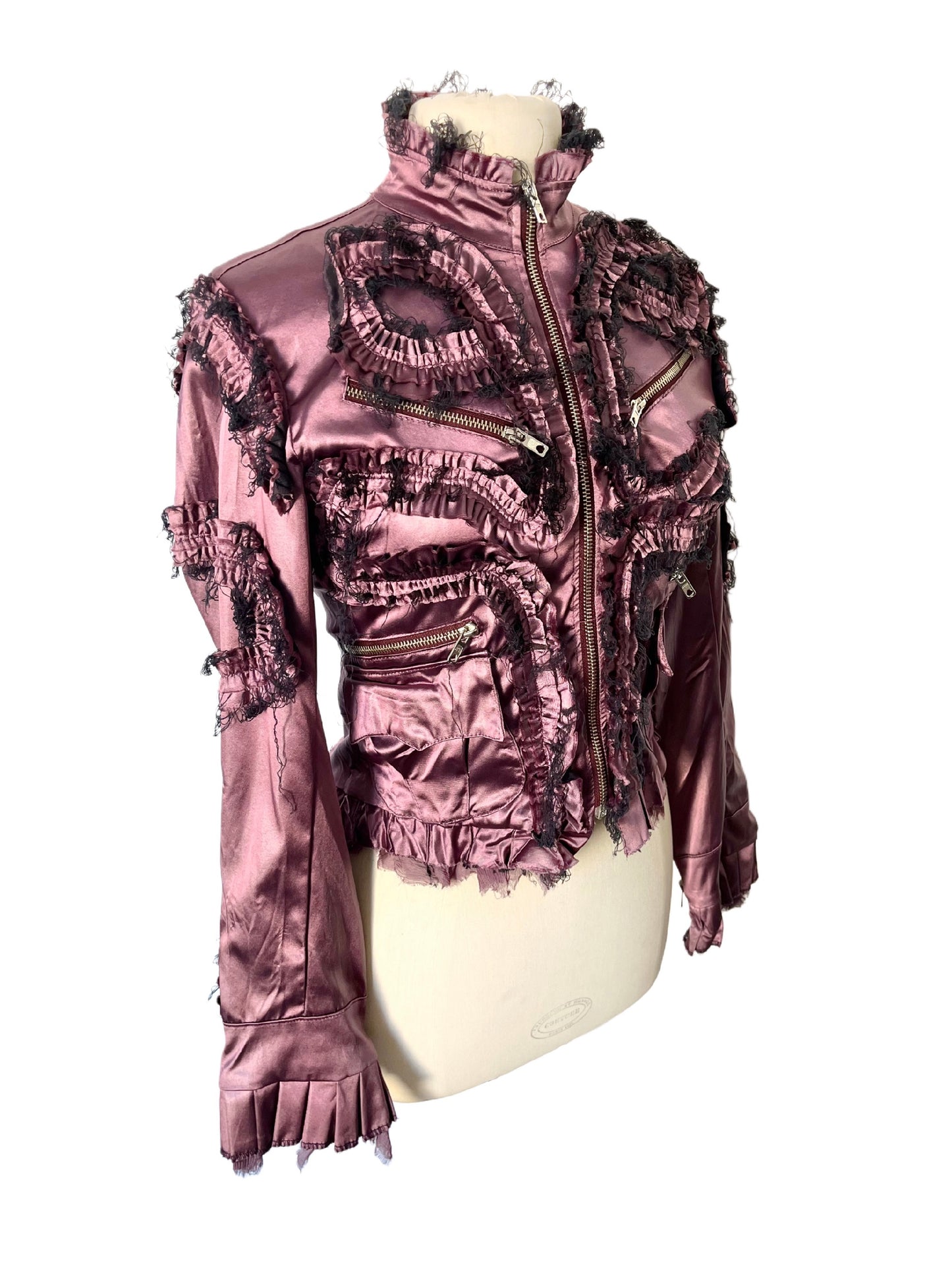 Veste Courte Satin Violet Style Whimsigoth & Détails Effilochés — T. 38 (M) — Made in Italy