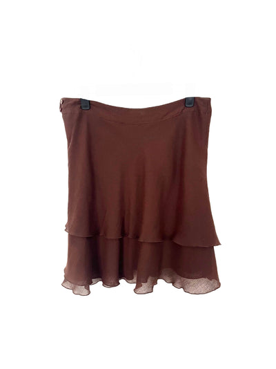 Mini-jupe vintage fluide à volants marron – Taille 40