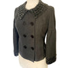 Veste Courte Style Caban Gris Anthracite Col Claudine & Poignets Gemmes Noires — T. 38