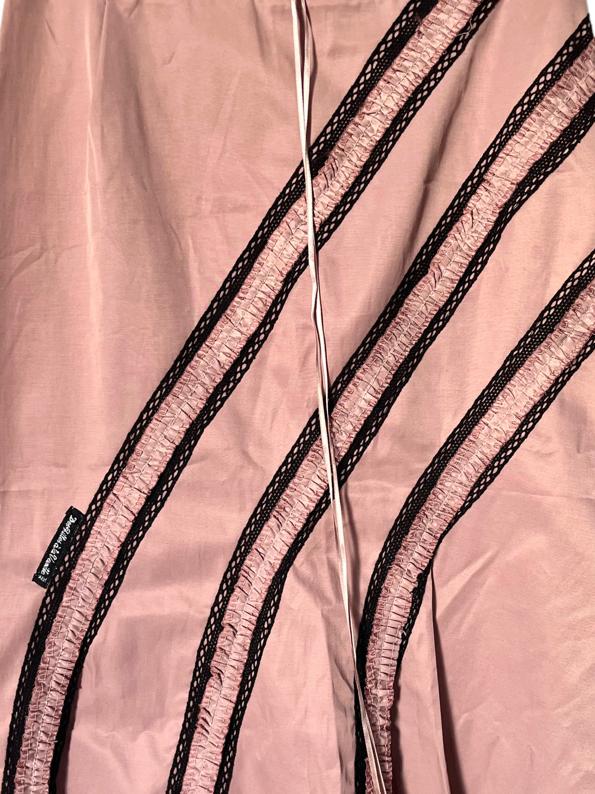 Jupe Trapèze Longueur Genoux Vieux Rose & Dentelle Noire Style Coquette — T. 34/36