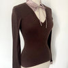 Pull fin vintage à col en soie rose parme - Taille 38