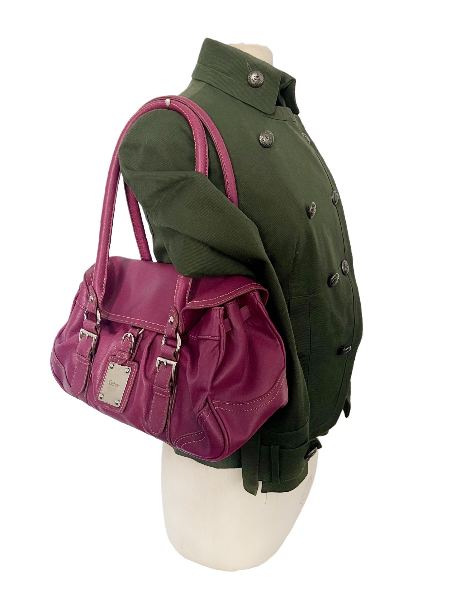 SAC À MAIN VINTAGE EN CUIR GRAINÉ FUSHIA – GABOR