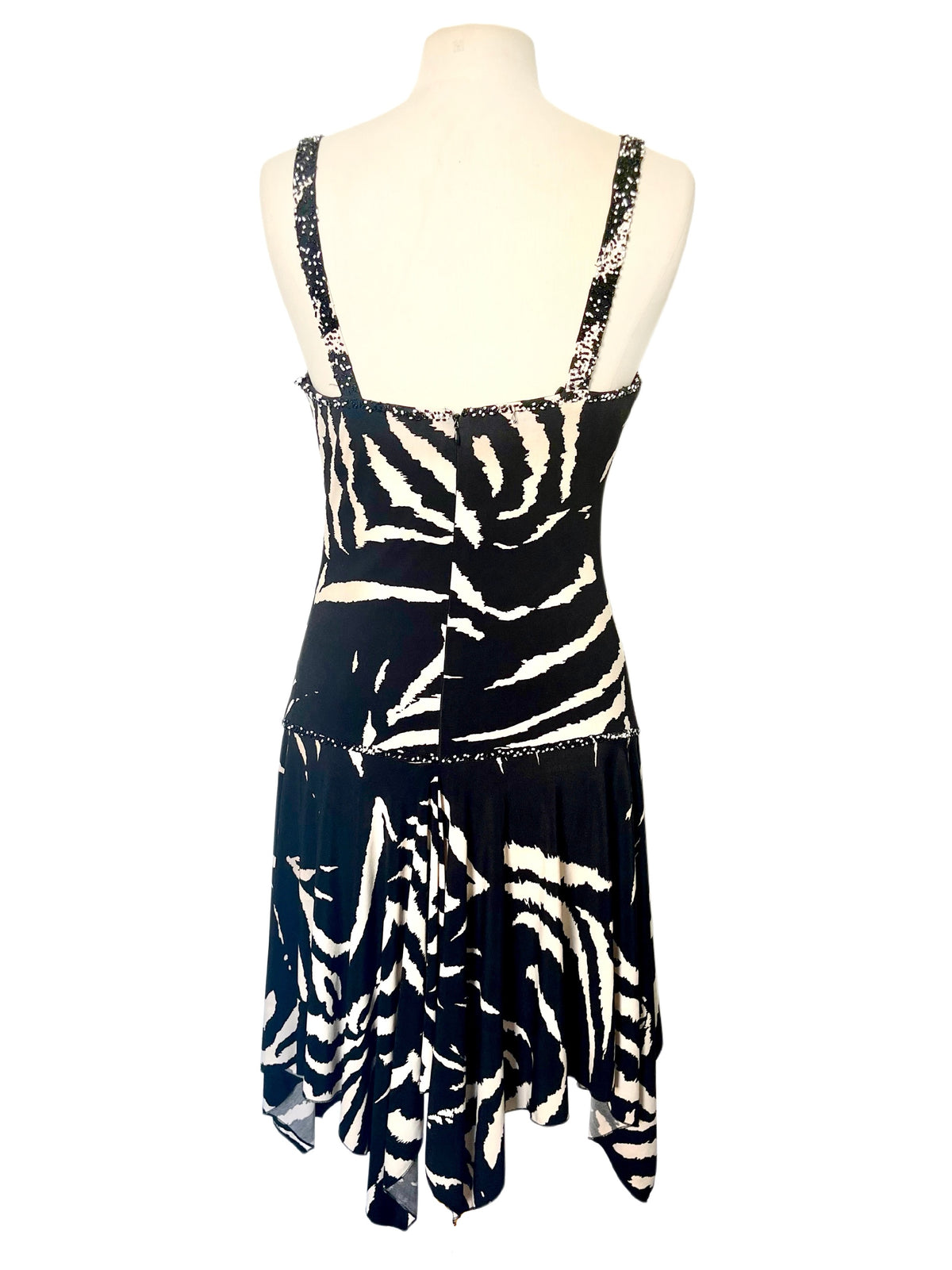 Robe Mi-Longue Asymétrique Motif Zébré & Perles Style Y2K — T. 40