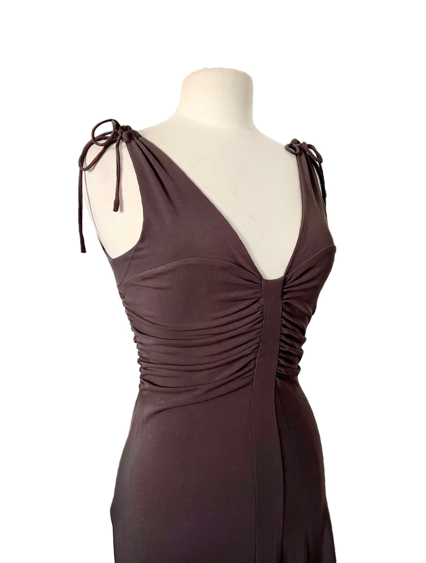 ROBE VINTAGE FRONCÉE MARRON -(MADE IN ITALY) - TAILLE 44 IT - 38/40 FR