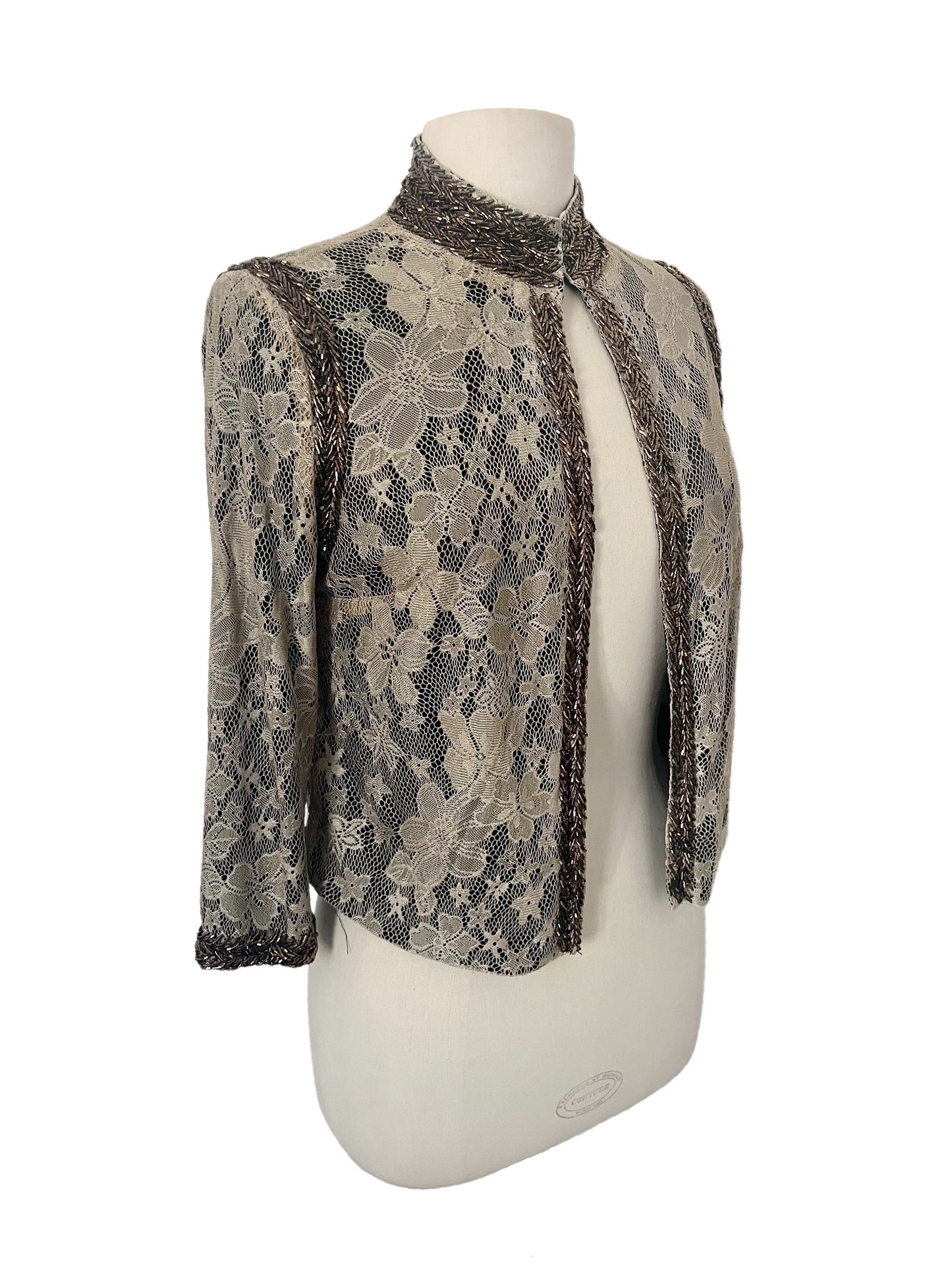 Veste courte de cérémonie en dentelle & perles — Très bon état — Taille 38/40