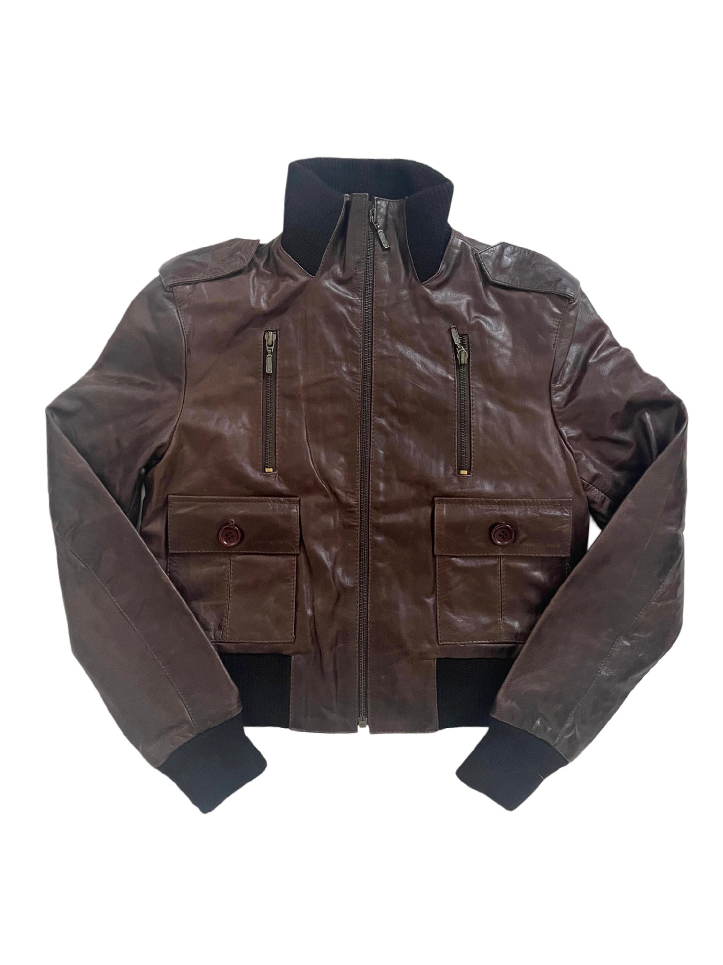 DAKOTA - Blouson vintage en cuir véritable marron – Taille S