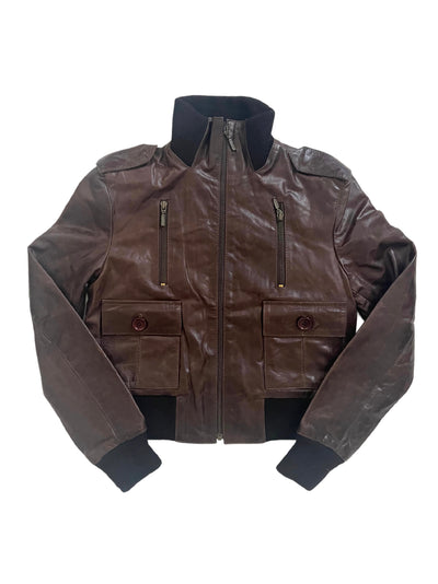 DAKOTA - Blouson vintage en cuir véritable marron – Taille S