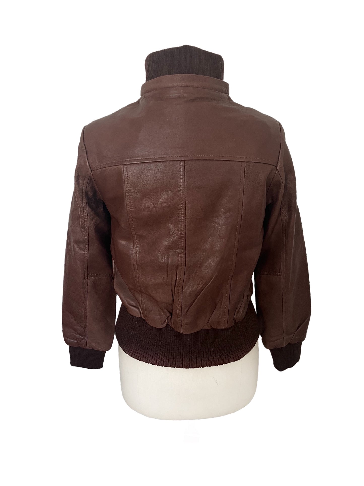ASHTON – Blouson vintage en cuir véritable noisette – Taille L