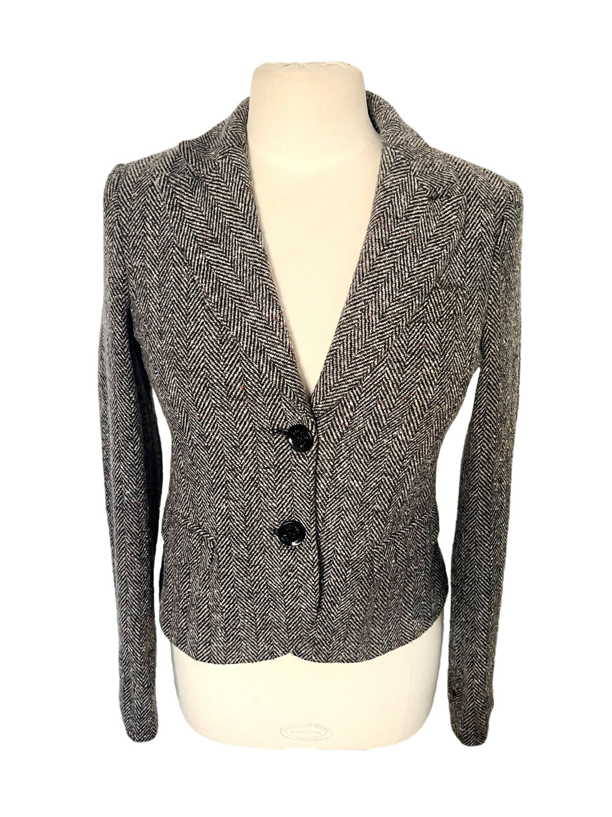 Veste Courte Cintrée Motif Chevrons Style Preppy / Tweed — T. 38