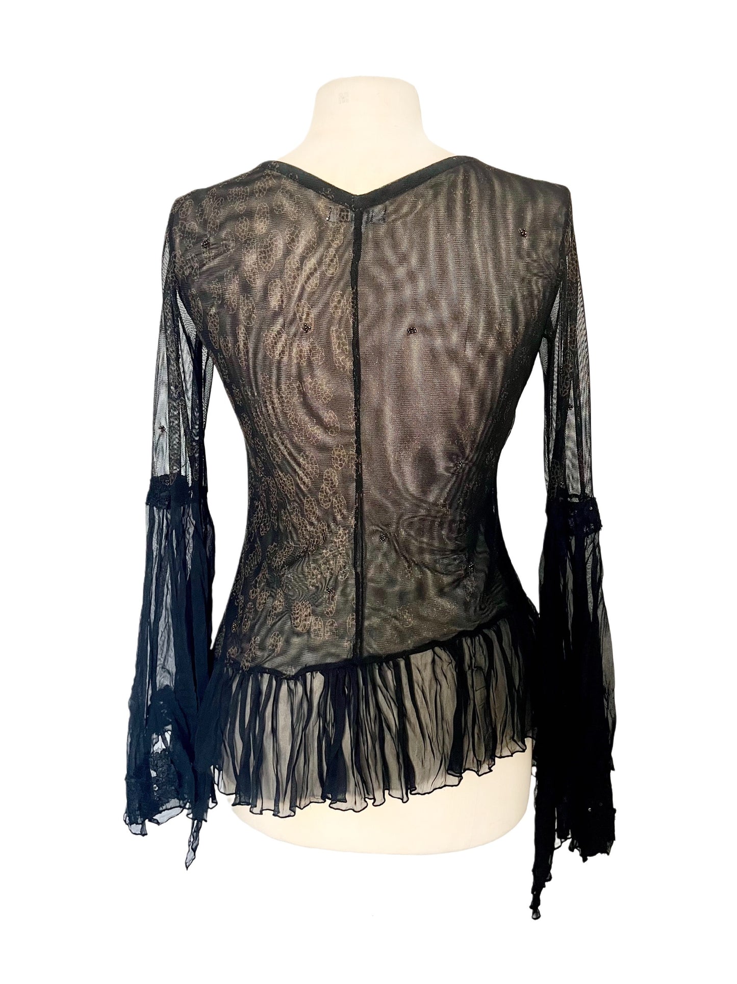 Top Vintage Asymétrique Mesh & Broderies Perlées - Bohème Chic - Taille 38/40 (M)