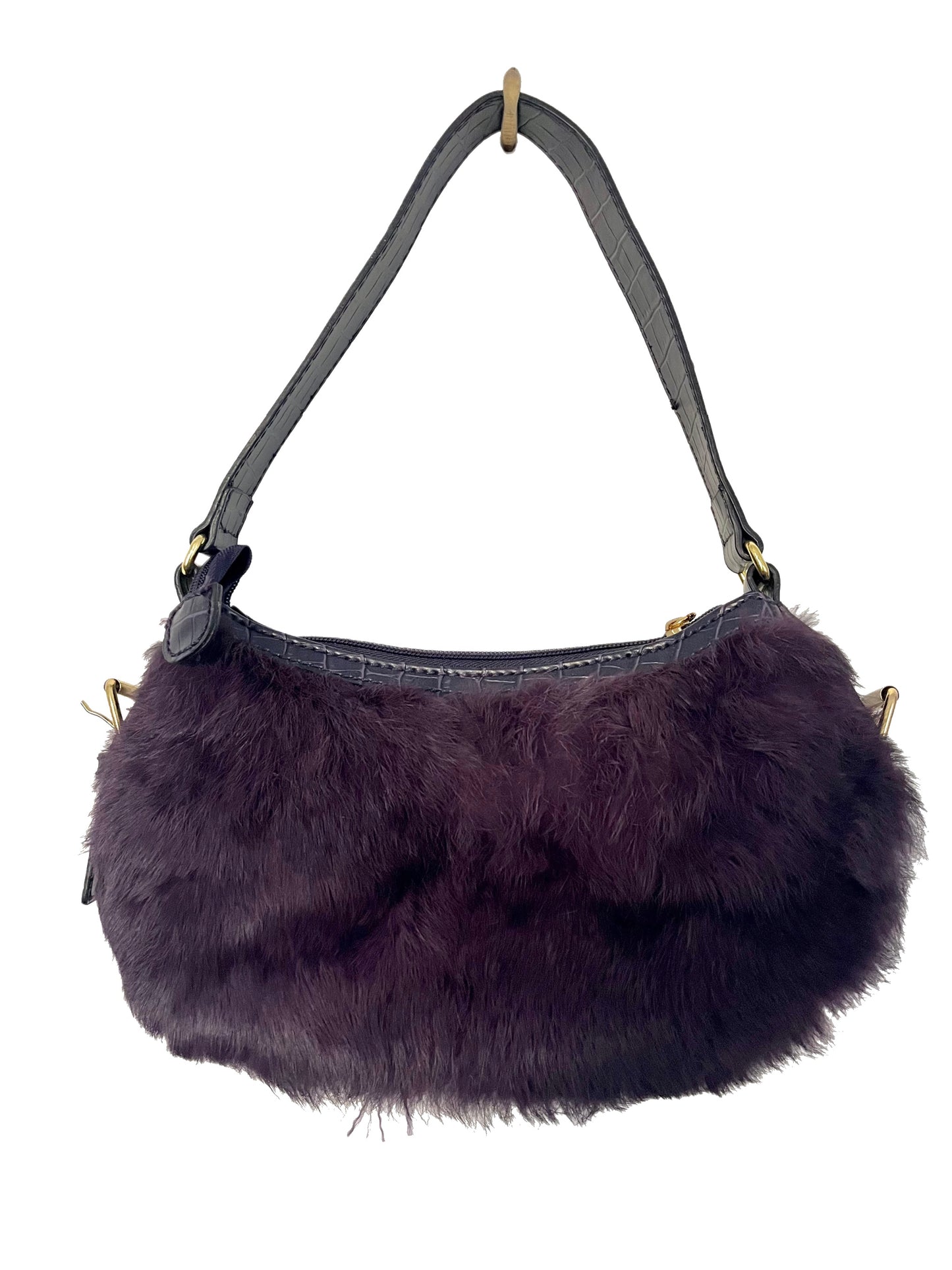 SAC BAGUETTE VINTAGE FOURRURE ET CUIR - ROCCO BAROCCO ( MODÈLE RARE )