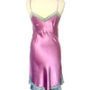 Robe Midi Style Nuisette Satin Violet Parme & Voile Plissé Bleu Marine — Dentelle Vert d'Eau — T. 38