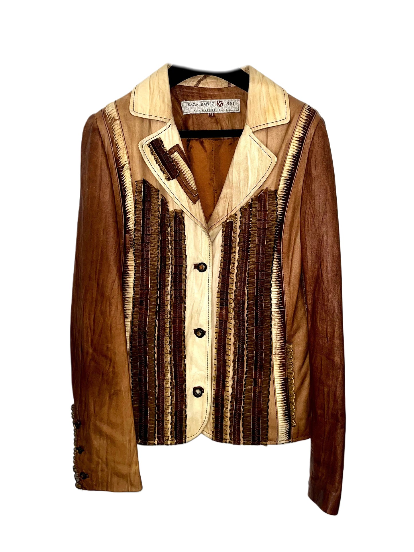 Veste blazer en cuir véritable – Dégradé de Marron – Made in Spain