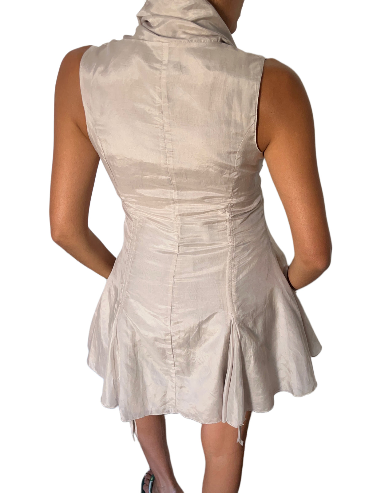 Robe Courte Col Bénitier Iridescente Coton & Soie — T. 38 (M) — Made in Belgium