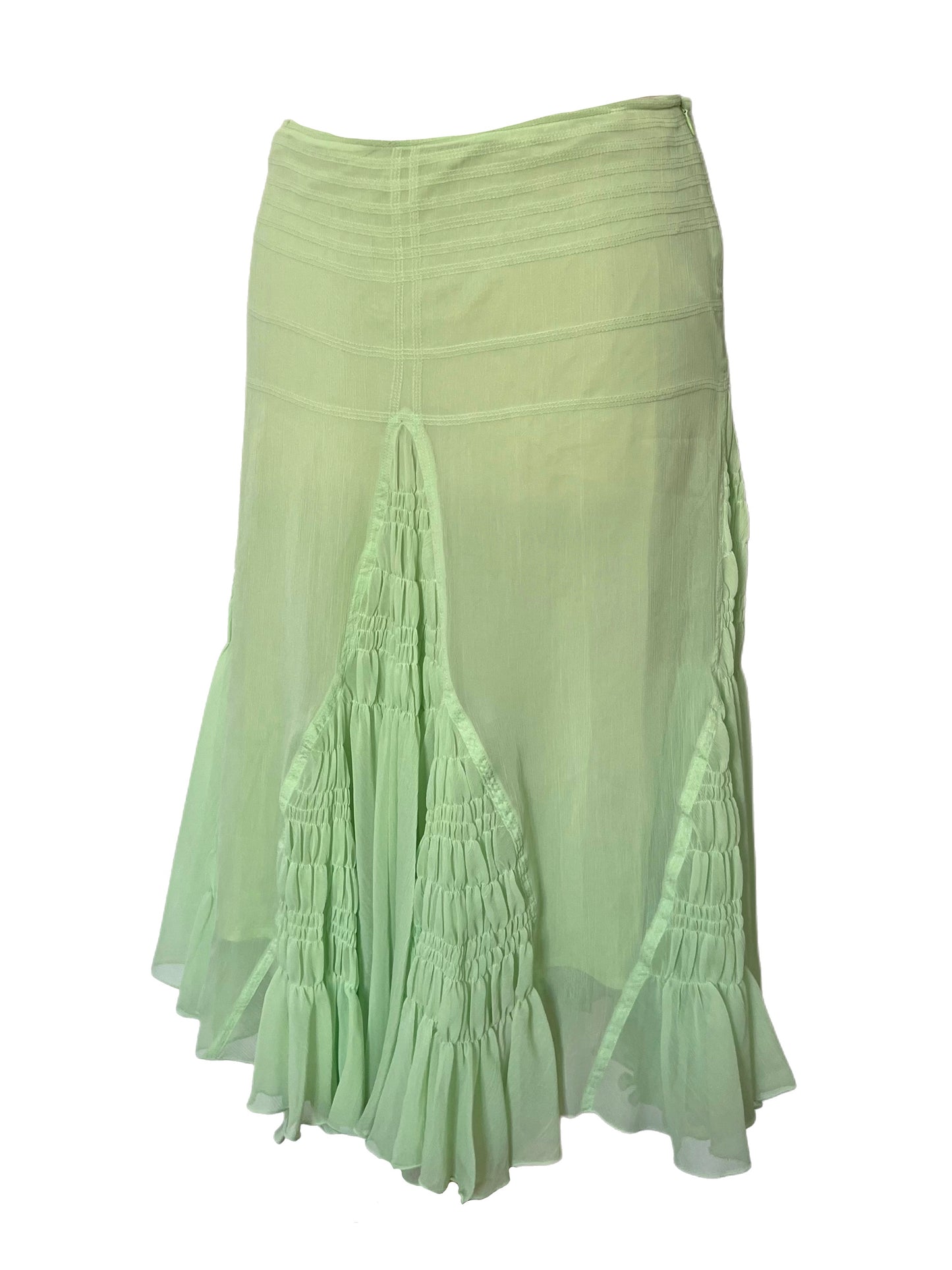 Jupe Midi Taille Basse à Fronces — 40 FR (L) — Vert Pastel Fluo — Style Y2K / Fairycore