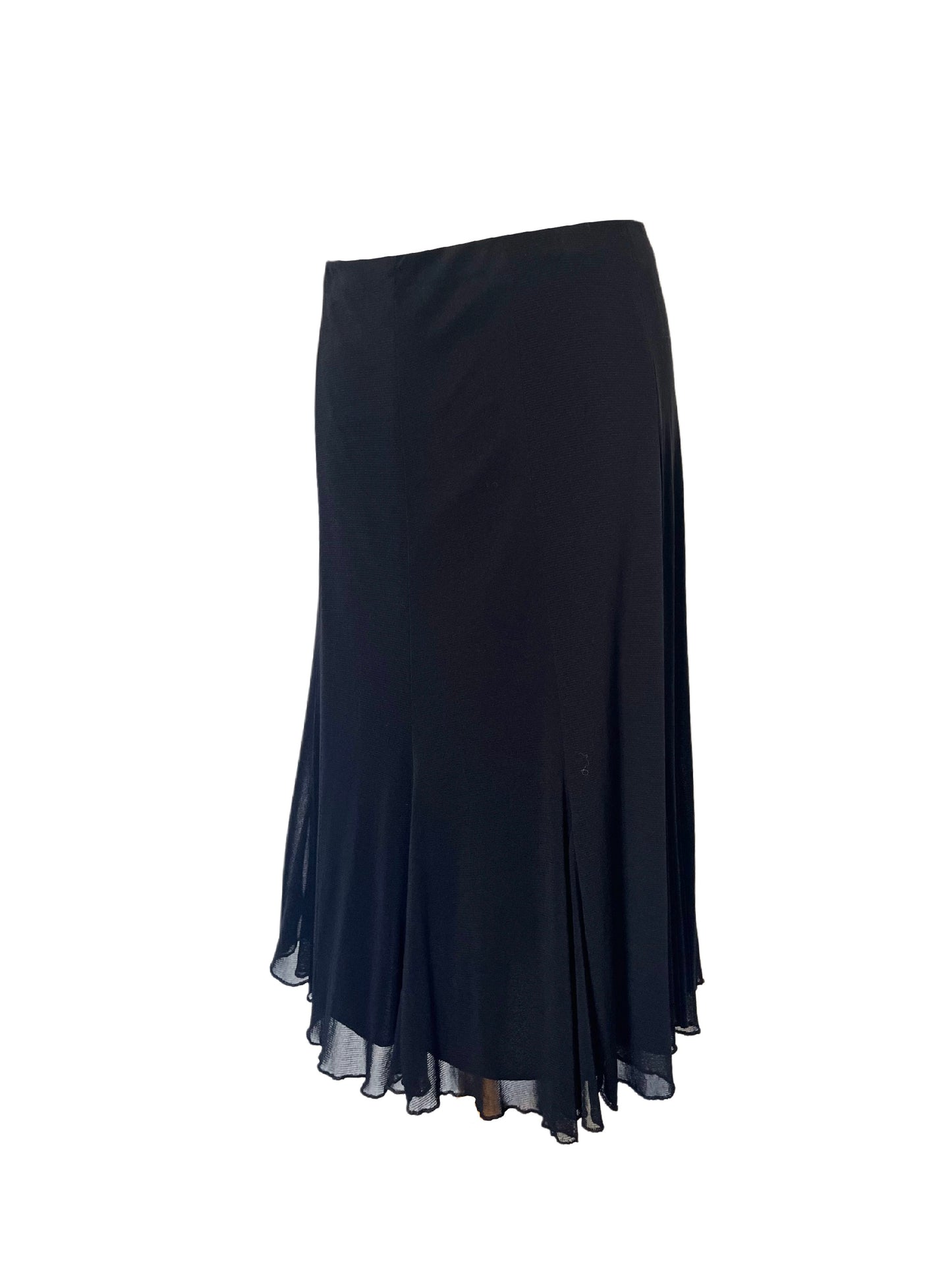 Jupe Mi-Longue Mesh Noir à Volants - Made in Italy - Taille 38 à 44
