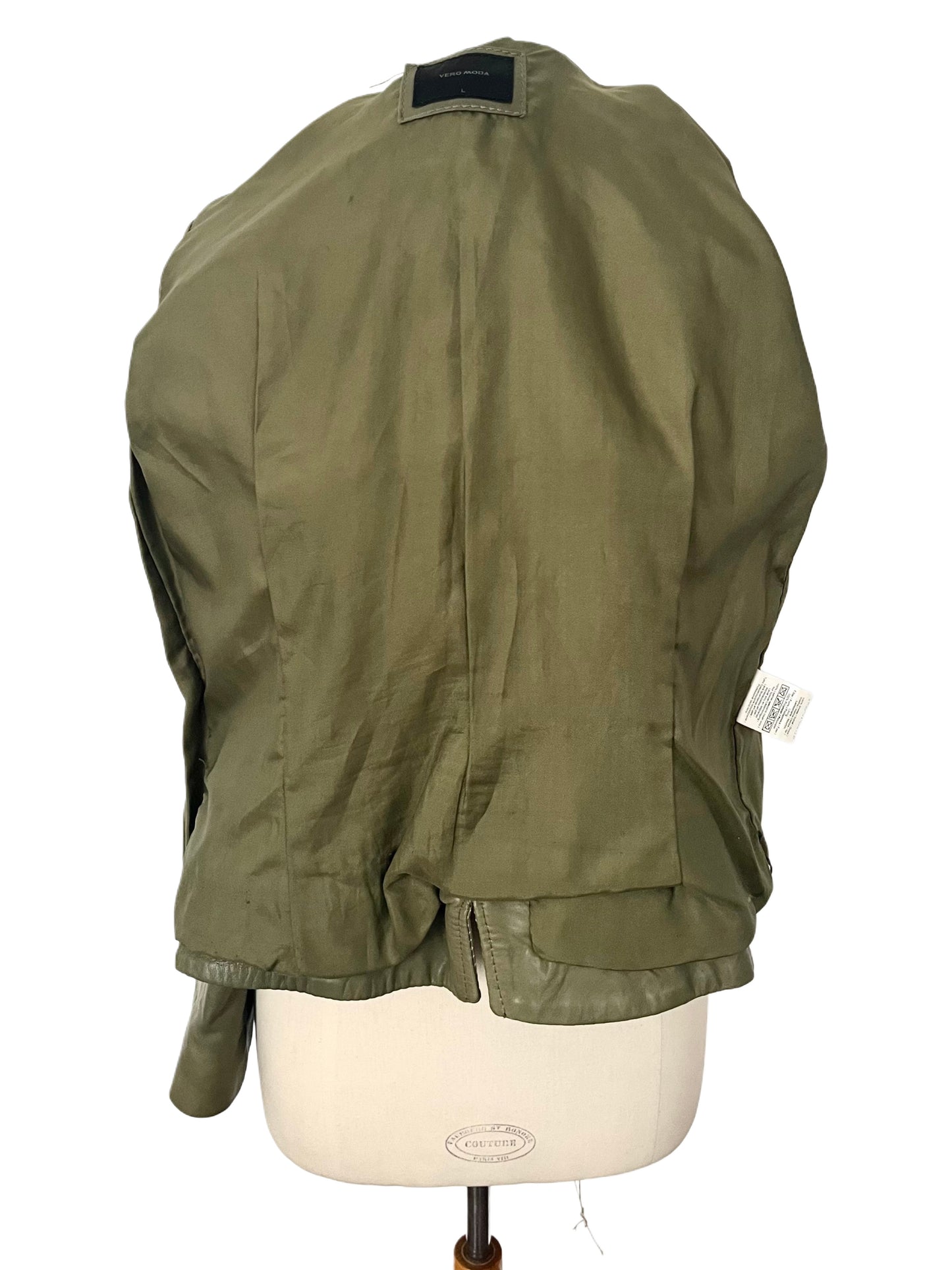 Veste vintage en cuir véritable kaki – Coupe caban cintrée – Taille 40/42