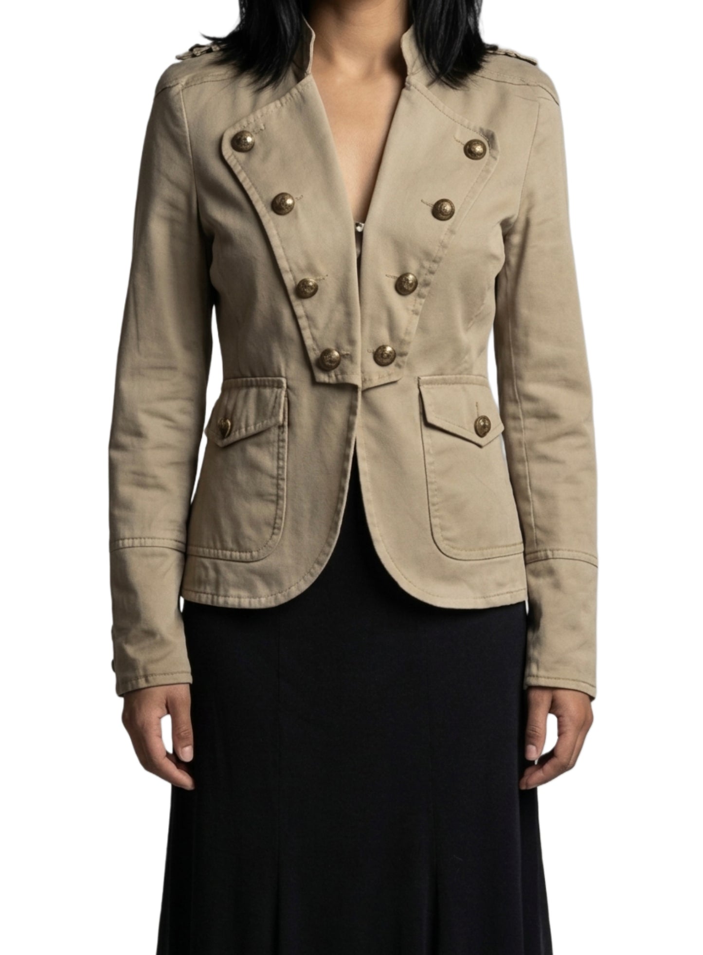 Veste officier beige à épaulettes et boutons blason - 38/M