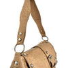 SAC BAGUETTE VINTAGE EFFET CUIR D’AUTRUCHE — DÉTAILS RIVETS ARGENTÉS — FORMAT MÉDIUM
