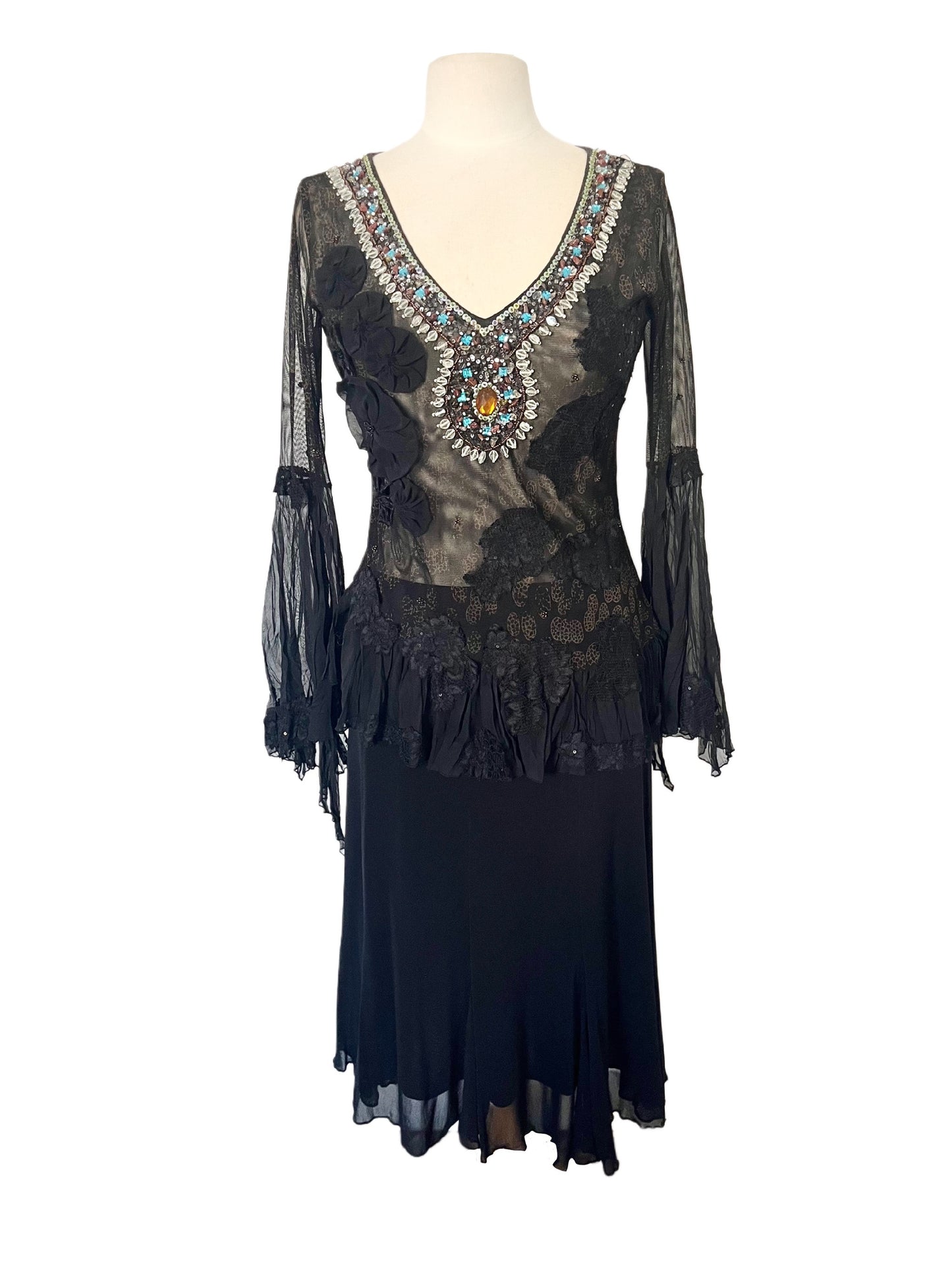 Top Vintage Asymétrique Mesh & Broderies Perlées - Bohème Chic - Taille 38/40 (M)