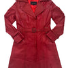 Carrie – Manteau long vintage en cuir véritable rouge, neuf avec étiquette