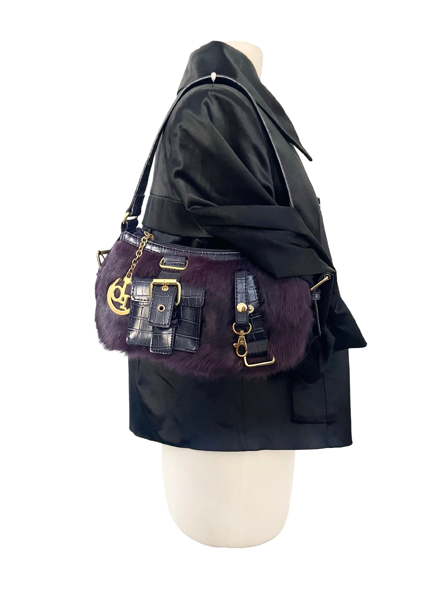 SAC BAGUETTE VINTAGE FOURRURE ET CUIR - ROCCO BAROCCO ( MODÈLE RARE )
