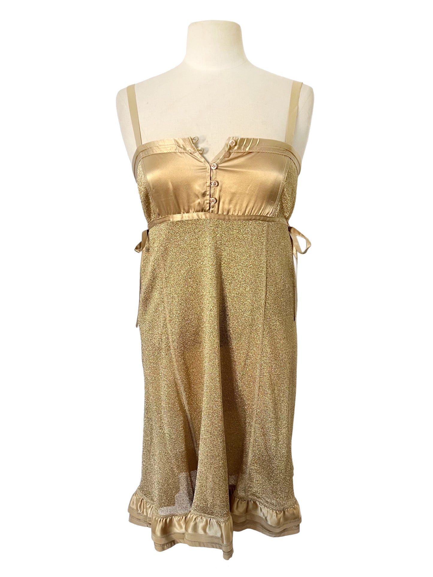 Robe babydoll vintage en lurex doré & satin — (Made in Italy) — taille 36/38