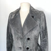 Manteau vintage long en cuir gris souris – Taille 38/40