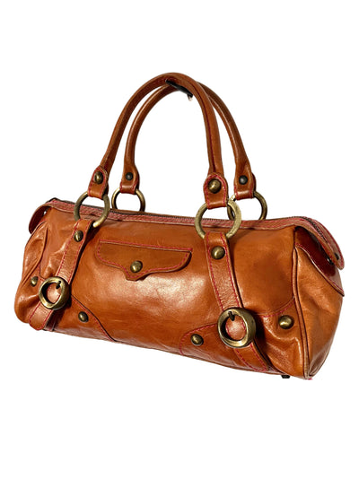 Sac Baguette Vintage Cuir Véritable Camel & Mordoré - Boho Chic - Made in Italy (S/M)