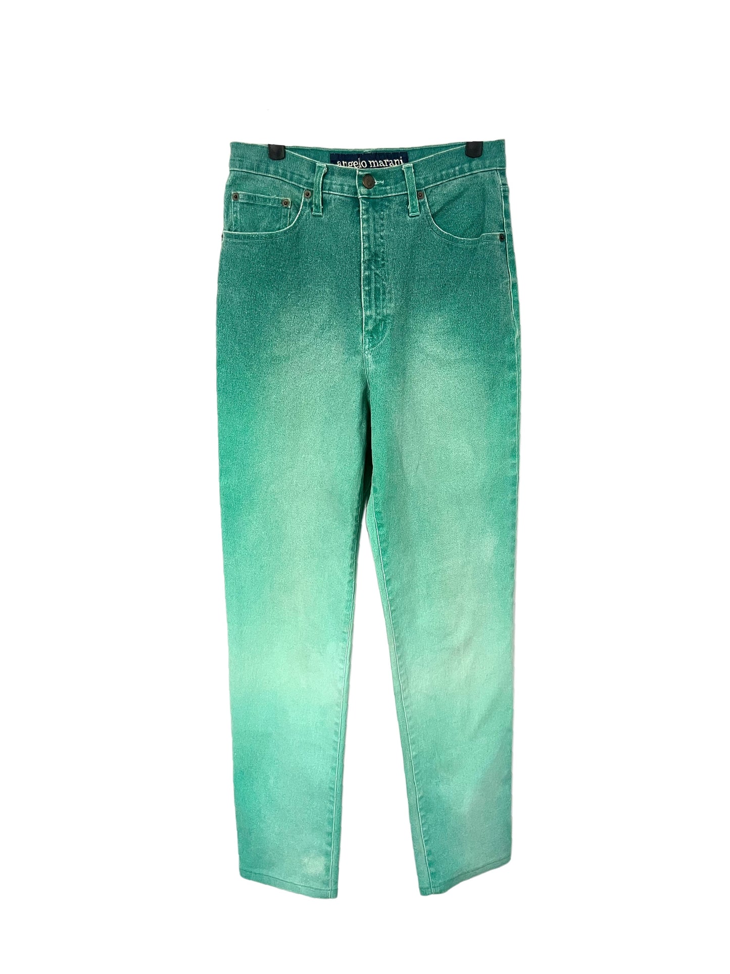 Jean Taille Haute à Effet Dégradé Turquoise — taille 38/40 — Pièce Vintage d'Italie