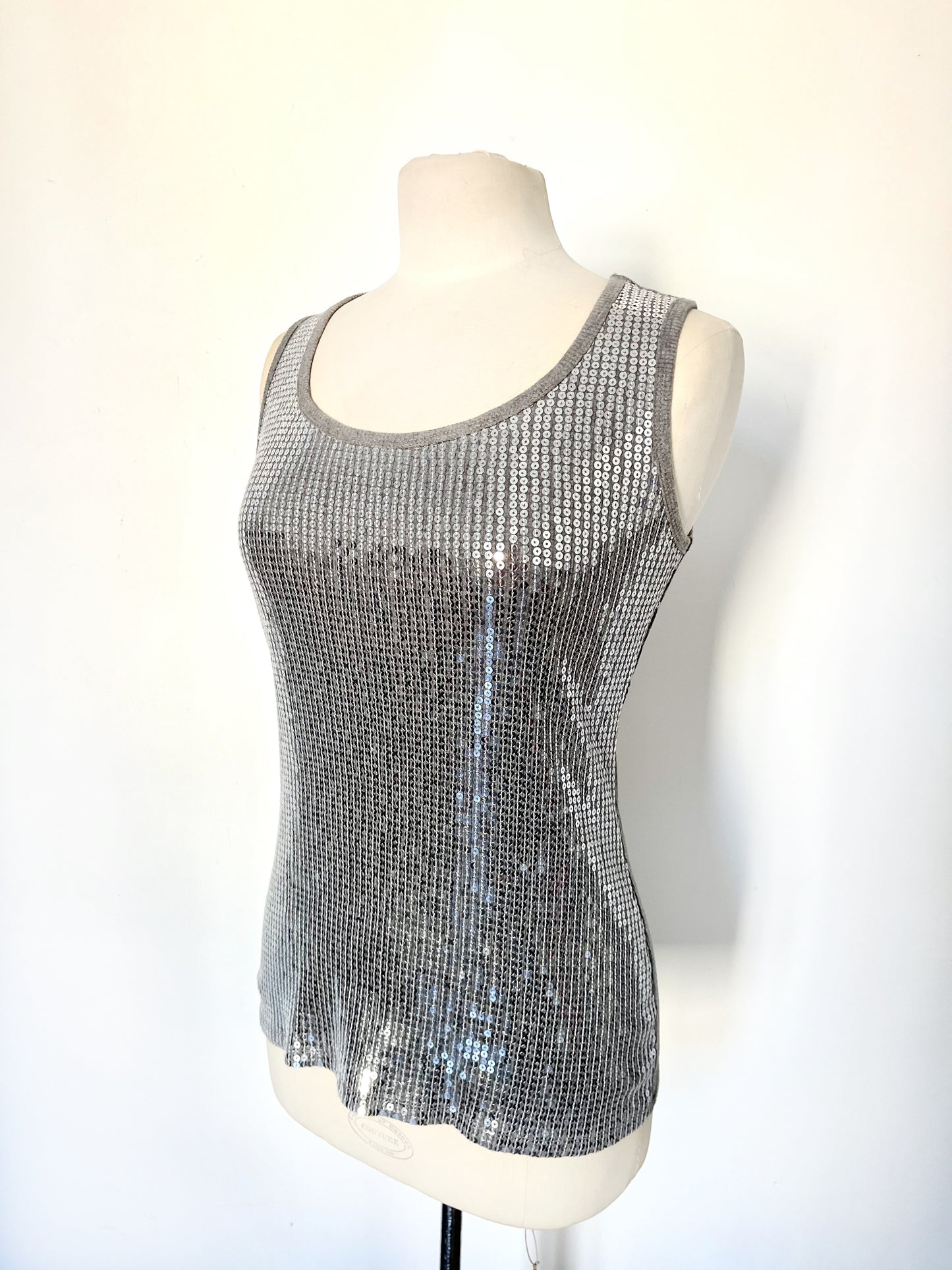 Top sans manches années 2000 à sequins argentés – Taille 38/40