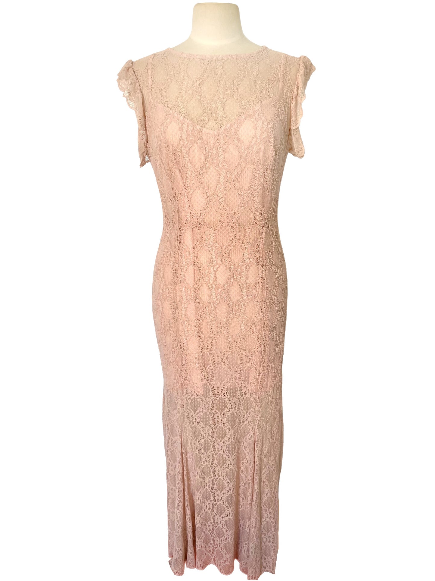 Robe de Cérémonie Longue en Dentelle Rose Pâle — 38/40 (M/L) — Style Romantique / Y2K