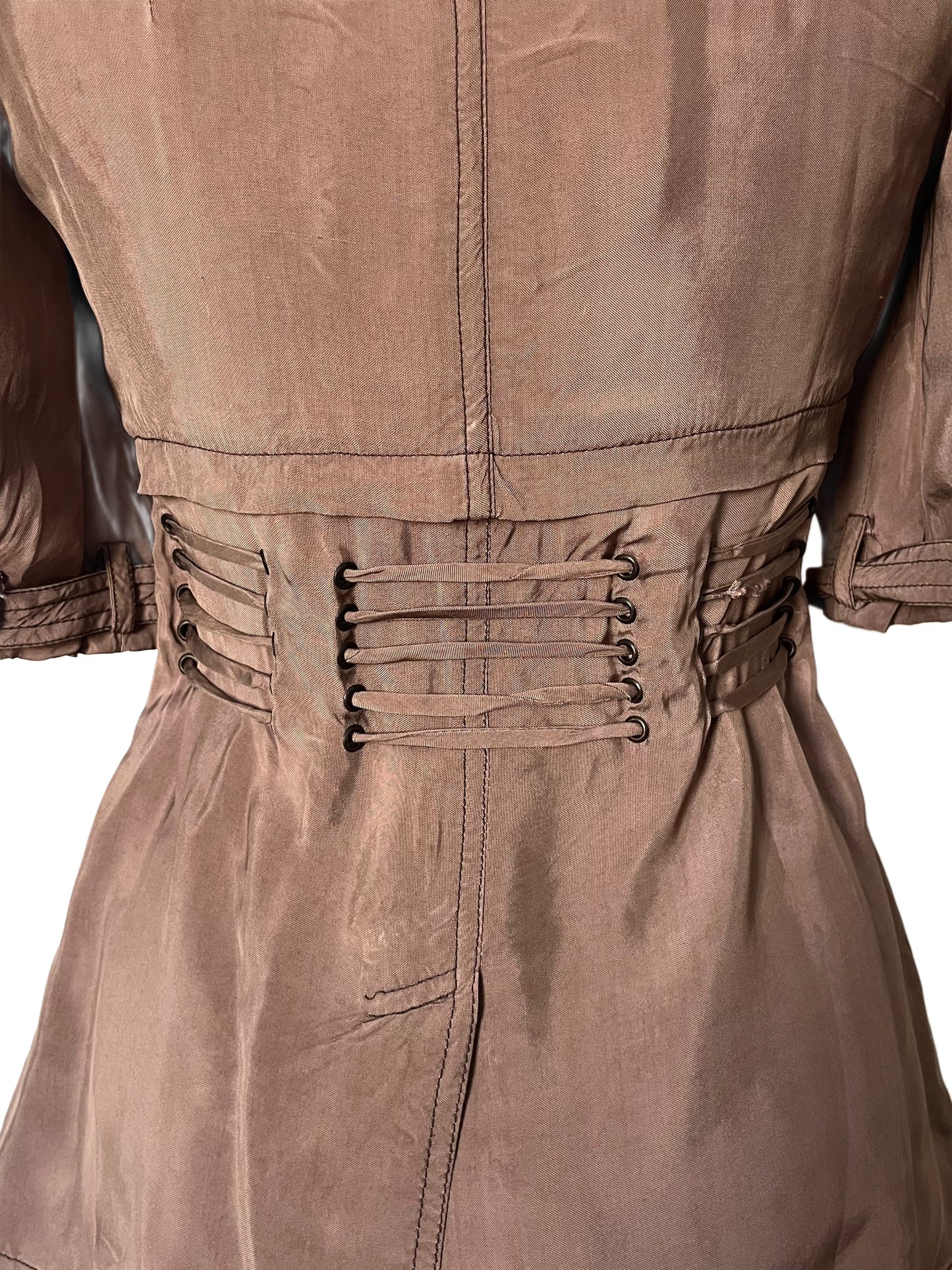 Chemisier Long Vintage Style Saharienne À Lacets — (Made In Italy) — Taille 36/38
