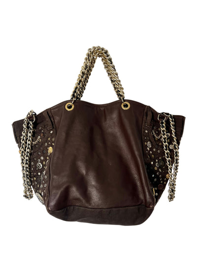 Grand sac bi-matière cuir & denim clouté — Très bon état — Format XL